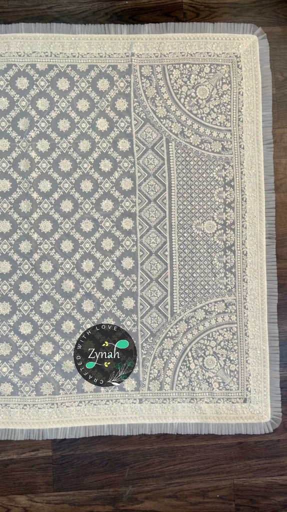 Zynah Pure Georgette Chikankari Saree with Cut-work border; Custom Stitched/Ready-made Blouse, Fall, Petticoat; Shipping available USA, Worldwide