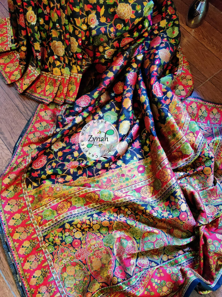 Zynah Pure Kani Silk Cotton Saree with Grand Pallu & Jaal woven body; Custom Stitched/Ready-made Blouse, Fall, Petticoat; Shipping available USA, Worldwide