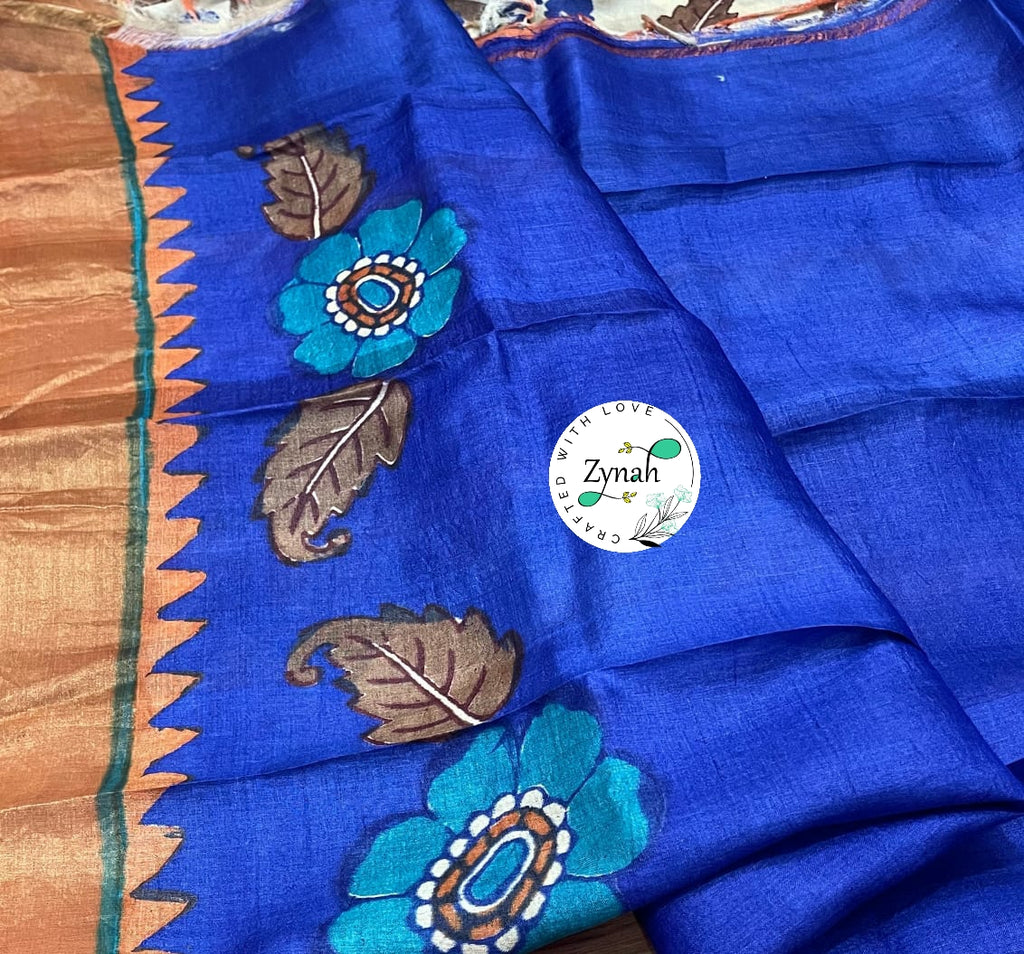 Zynah Pure Tussar Silk Hand-painted Kalamkari Saree; Custom Stitched/Ready-made Blouse, Fall, Petticoat; Shipping available USA, Worldwide