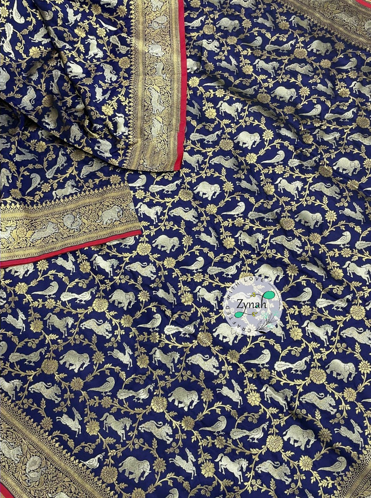 Zynah Pure Banarasi Soft Silk Saree with Shikargah Design; Custom Stitched/Ready-made Blouse, Fall, Petticoat; Shipping available USA, Worldwide