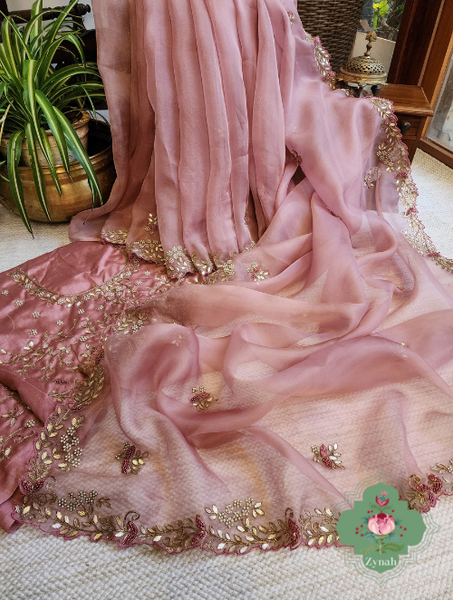 Farheen Panjwani Rani Pink Sequinwork Satin Organza Saree