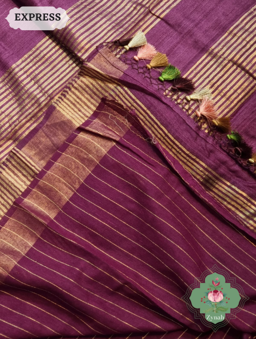 Zynah Embroidered Tussar Silk Saree, Pichwai Inpired Lotus & Floral Motifs ; Custom Stitched/Ready-made Blouse, Fall, Petticoat; SKU: 0203202302