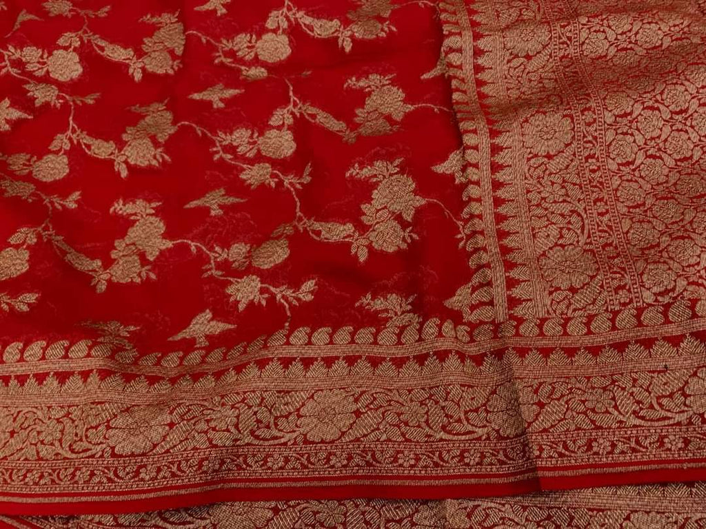 Zynah Pure Handloom Banarasi Woven Khaddi Georgette Saree with Antique Zari Weave; Custom Stitched/Ready-made Blouse, Fall, Petticoat; Shipping available USA, Worldwide