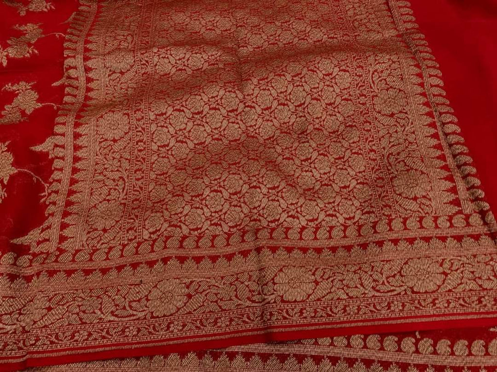 Zynah Pure Handloom Banarasi Woven Khaddi Georgette Saree with Antique Zari Weave; Custom Stitched/Ready-made Blouse, Fall, Petticoat; Shipping available USA, Worldwide
