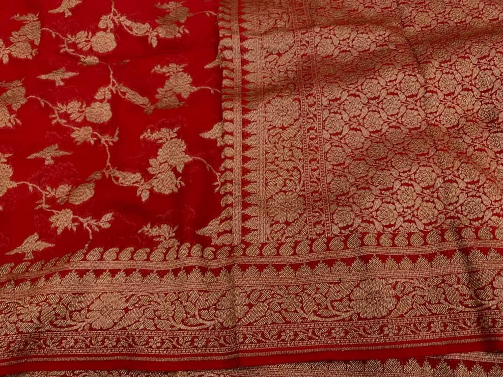Zynah Pure Handloom Banarasi Woven Khaddi Georgette Saree with Antique Zari Weave; Custom Stitched/Ready-made Blouse, Fall, Petticoat; Shipping available USA, Worldwide