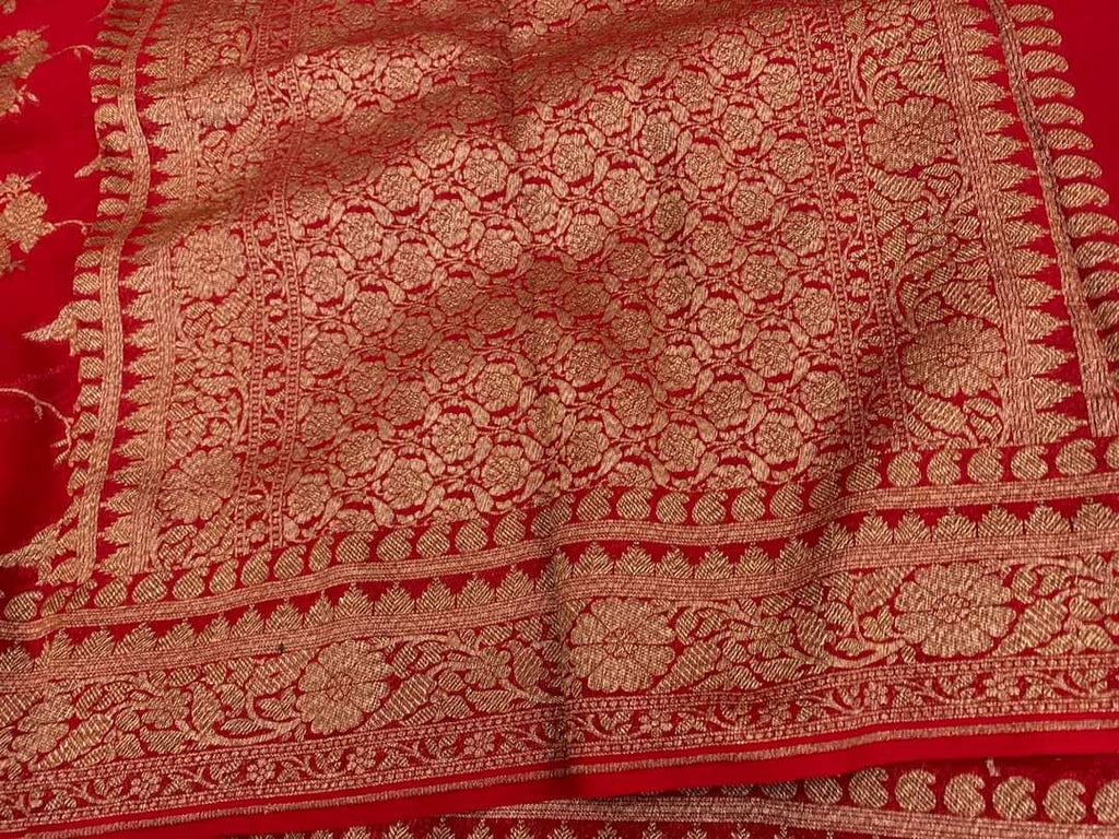 Zynah Pure Handloom Banarasi Woven Khaddi Georgette Saree with Antique Zari Weave; Custom Stitched/Ready-made Blouse, Fall, Petticoat; Shipping available USA, Worldwide