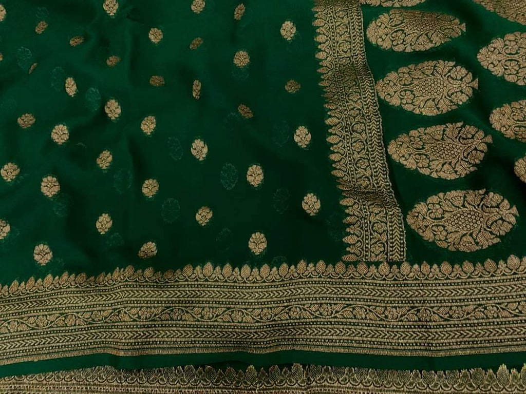Zynah Pure Handloom Banarasi Woven Khaddi Georgette Saree with Antique Zari Weave; Custom Stitched/Ready-made Blouse, Fall, Petticoat; Shipping available USA, Worldwide