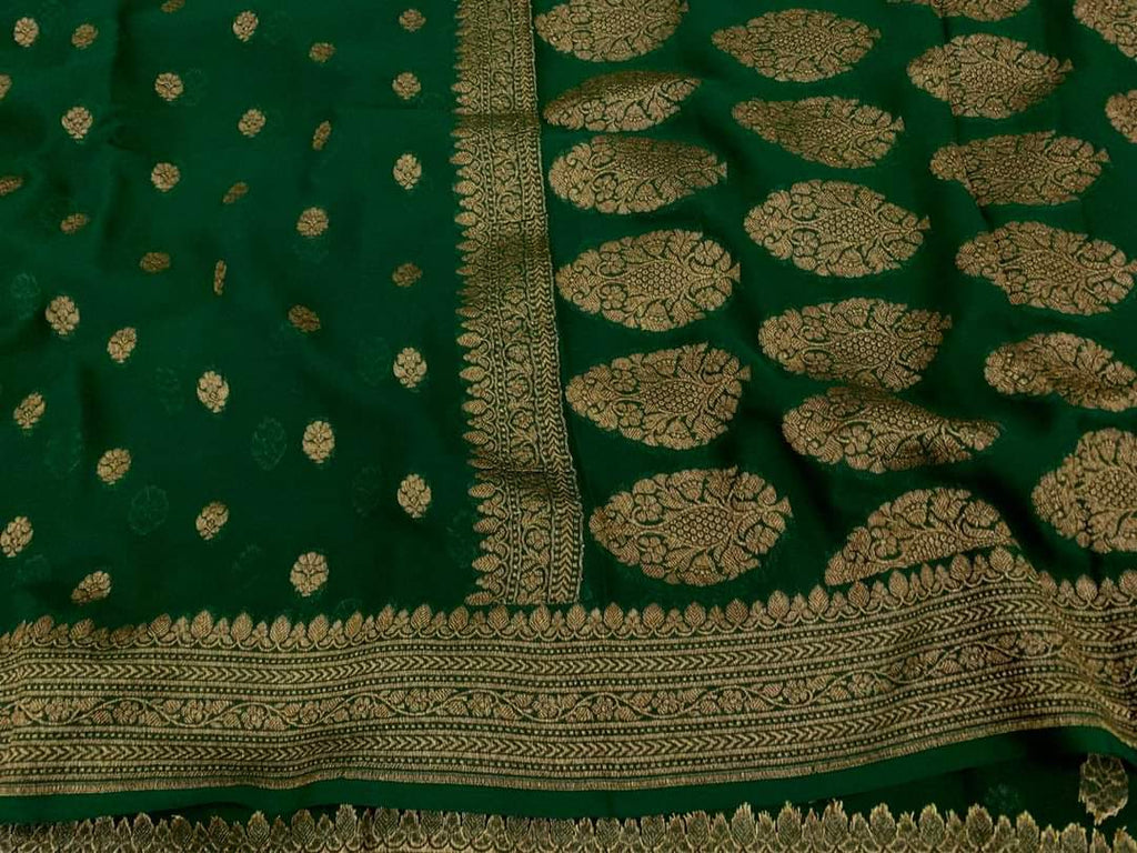 Zynah Pure Handloom Banarasi Woven Khaddi Georgette Saree with Antique Zari Weave; Custom Stitched/Ready-made Blouse, Fall, Petticoat; Shipping available USA, Worldwide
