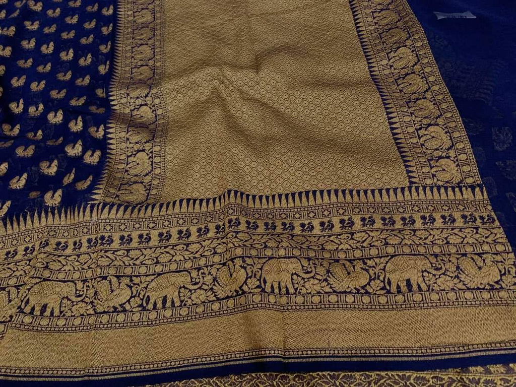 Zynah Pure Handloom Banarasi Woven Khaddi Georgette Saree with Antique Zari Weave; Custom Stitched/Ready-made Blouse, Fall, Petticoat; Shipping available USA, Worldwide