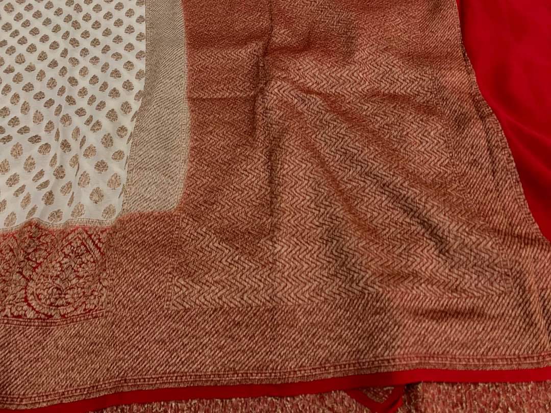 Zynah Pure Handloom Banarasi Woven Khaddi Georgette Saree with Antique Zari Weave; Custom Stitched/Ready-made Blouse, Fall, Petticoat; Shipping available USA, Worldwide