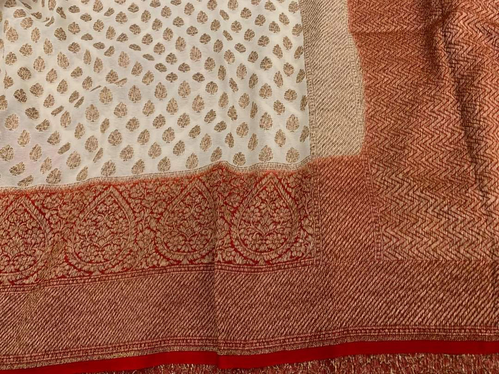 Zynah Pure Handloom Banarasi Woven Khaddi Georgette Saree with Antique Zari Weave; Custom Stitched/Ready-made Blouse, Fall, Petticoat; Shipping available USA, Worldwide