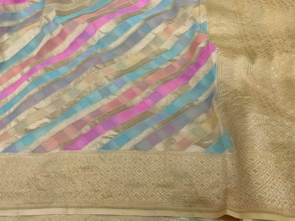 Zynah Handloom Khaddi Georgette Saree with Diagonal Stripes; Custom Stitched/Ready-made Blouse, Fall, Petticoat; Shipping available USA, Worldwide