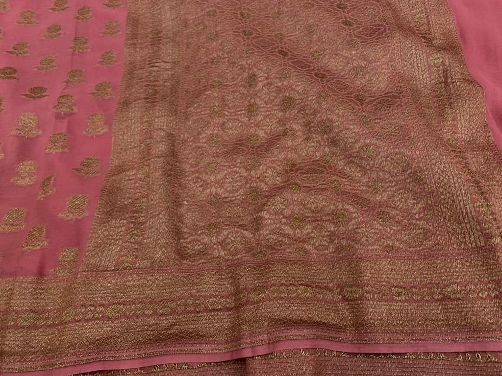 Zynah Pure Handloom Banarasi Woven Khaddi Georgette Saree with Antique Zari Weave; Custom Stitched/Ready-made Blouse, Fall, Petticoat; Shipping available USA, Worldwide
