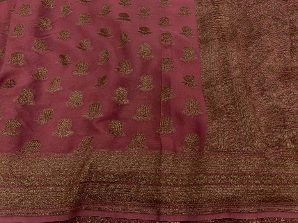 Zynah Pure Handloom Banarasi Woven Khaddi Georgette Saree with Antique Zari Weave; Custom Stitched/Ready-made Blouse, Fall, Petticoat; Shipping available USA, Worldwide