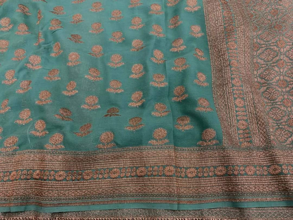 Zynah Pure Handloom Banarasi Woven Khaddi Georgette Saree with Antique Zari Weave; Custom Stitched/Ready-made Blouse, Fall, Petticoat; Shipping available USA, Worldwide