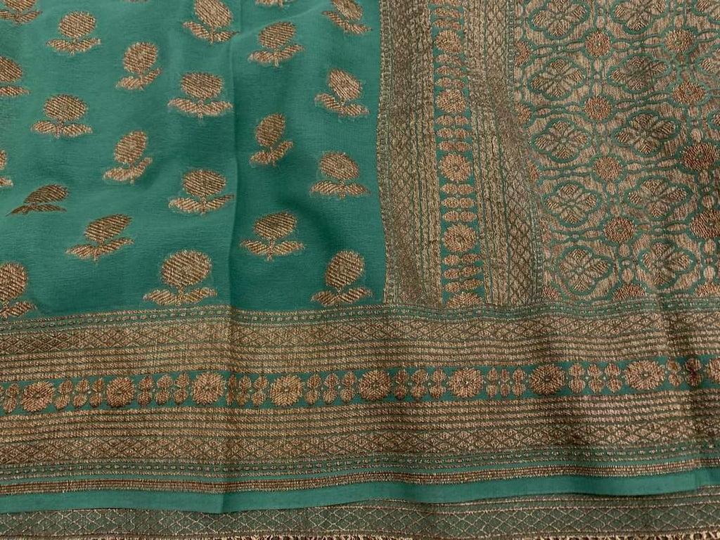 Zynah Pure Handloom Banarasi Woven Khaddi Georgette Saree with Antique Zari Weave; Custom Stitched/Ready-made Blouse, Fall, Petticoat; Shipping available USA, Worldwide