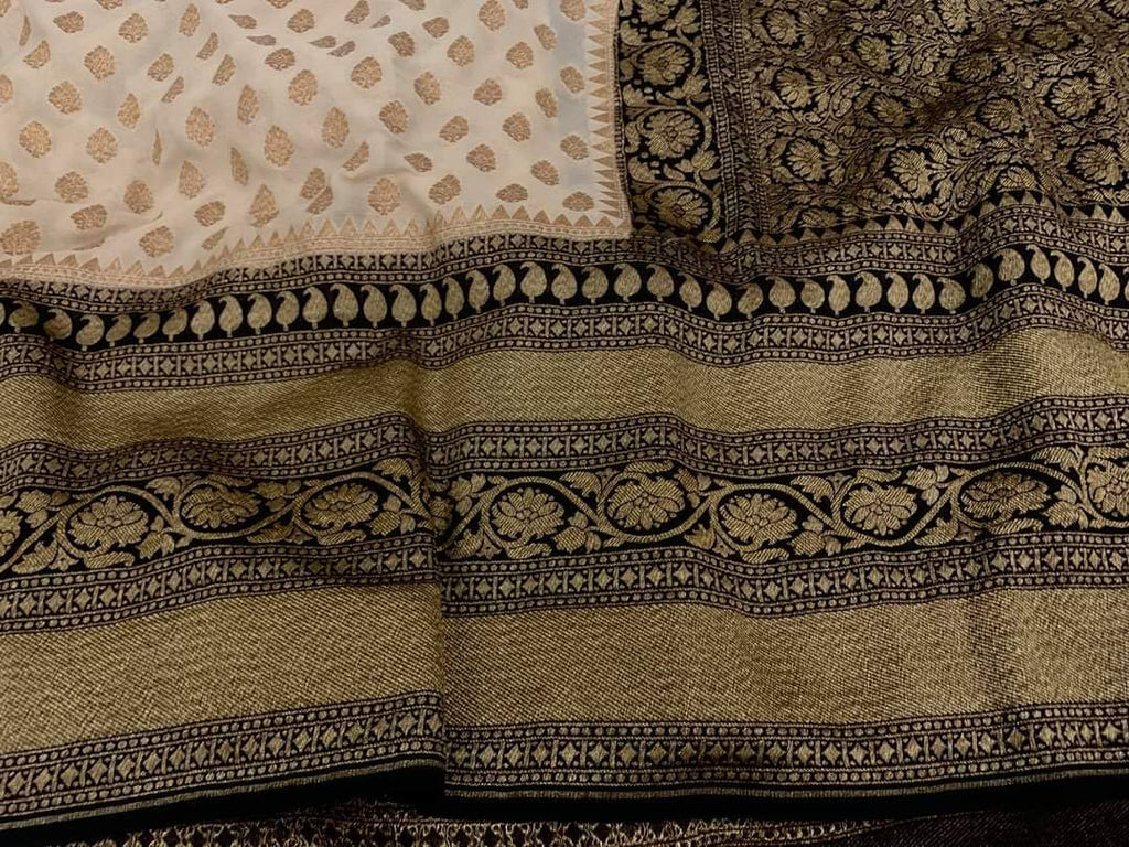 Zynah Pure Handloom Banarasi Woven Khaddi Georgette Saree with Antique Zari Weave; Custom Stitched/Ready-made Blouse, Fall, Petticoat; Shipping available USA, Worldwide