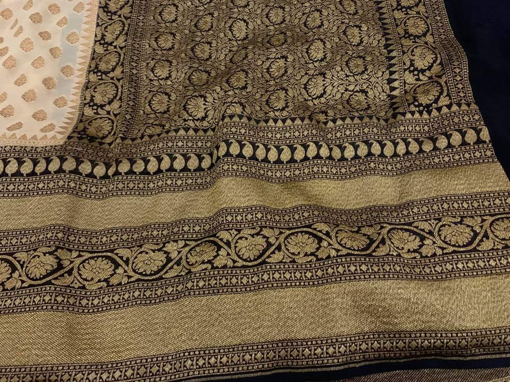Zynah Pure Handloom Banarasi Woven Khaddi Georgette Saree with Antique Zari Weave; Custom Stitched/Ready-made Blouse, Fall, Petticoat; Shipping available USA, Worldwide