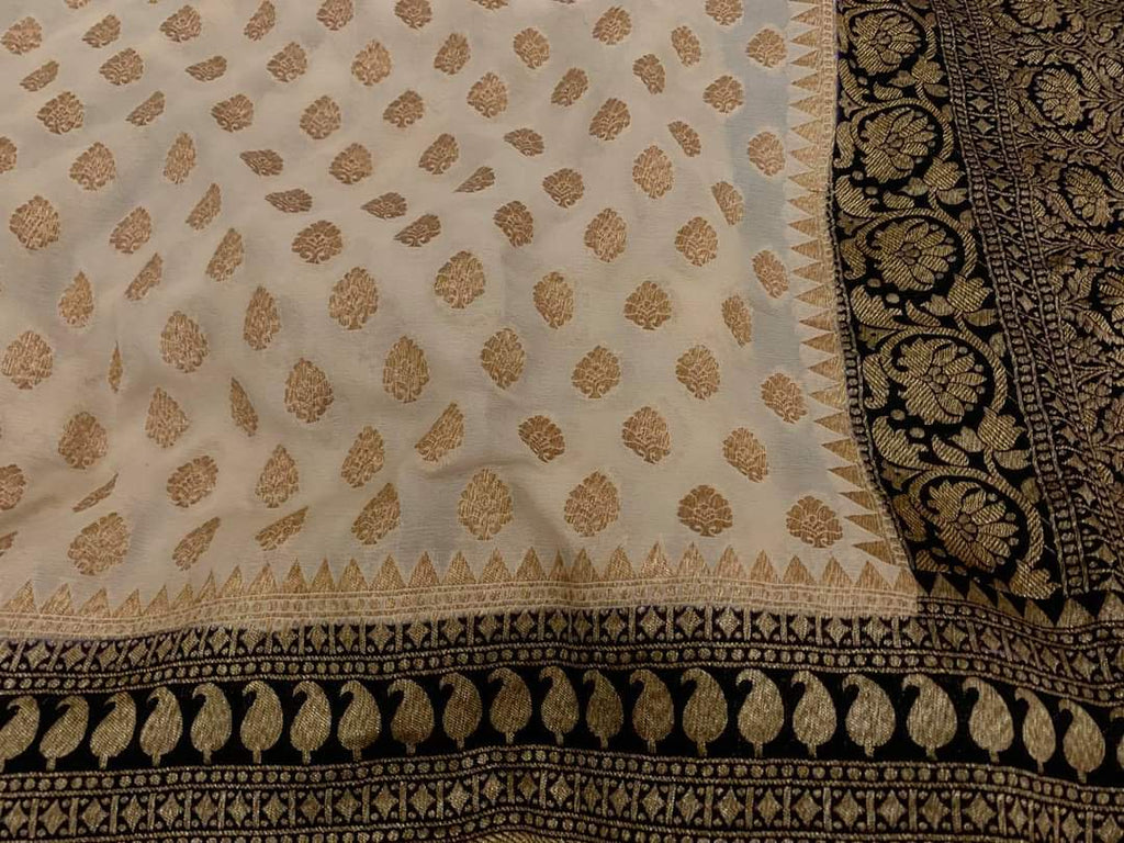 Zynah Pure Handloom Banarasi Woven Khaddi Georgette Saree with Antique Zari Weave; Custom Stitched/Ready-made Blouse, Fall, Petticoat; Shipping available USA, Worldwide