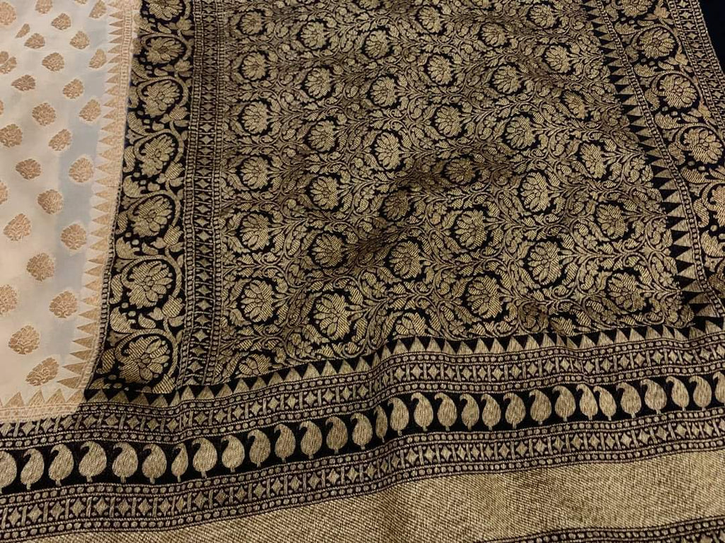 Zynah Pure Handloom Banarasi Woven Khaddi Georgette Saree with Antique Zari Weave; Custom Stitched/Ready-made Blouse, Fall, Petticoat; Shipping available USA, Worldwide