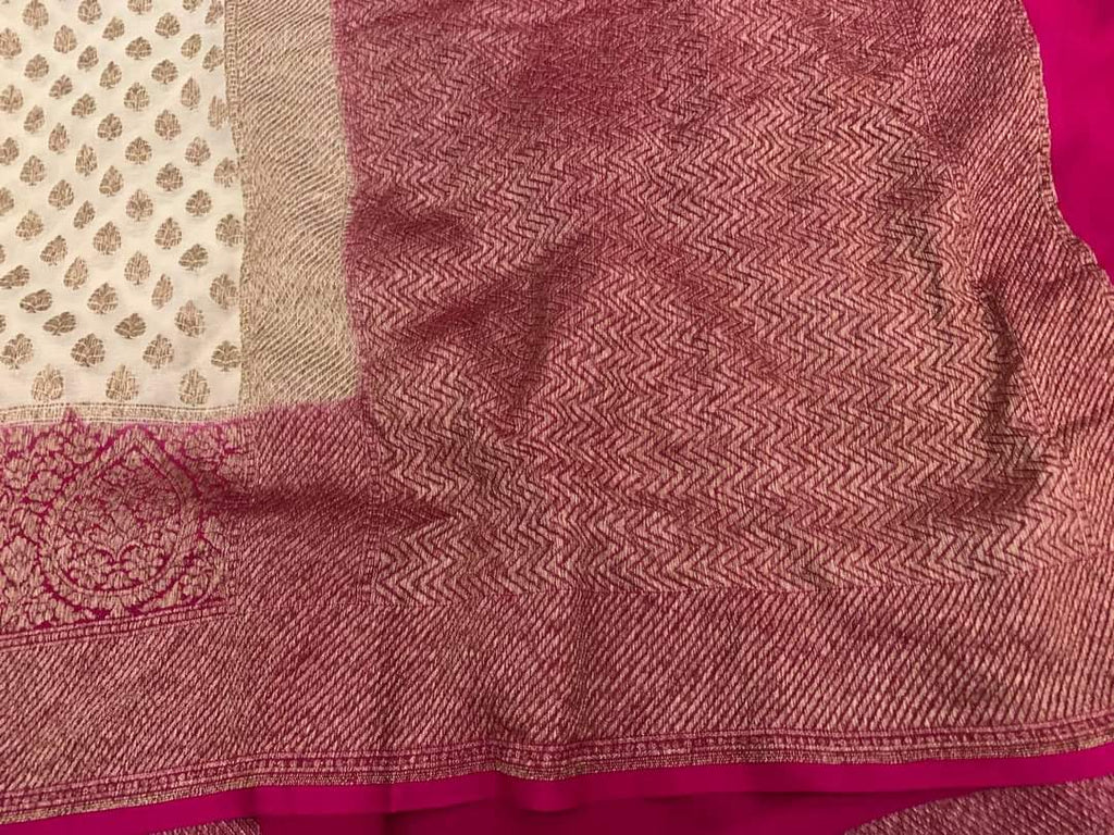 Zynah Pure Handloom Banarasi Woven Khaddi Georgette Saree with Antique Zari Weave; Custom Stitched/Ready-made Blouse, Fall, Petticoat; Shipping available USA, Worldwide