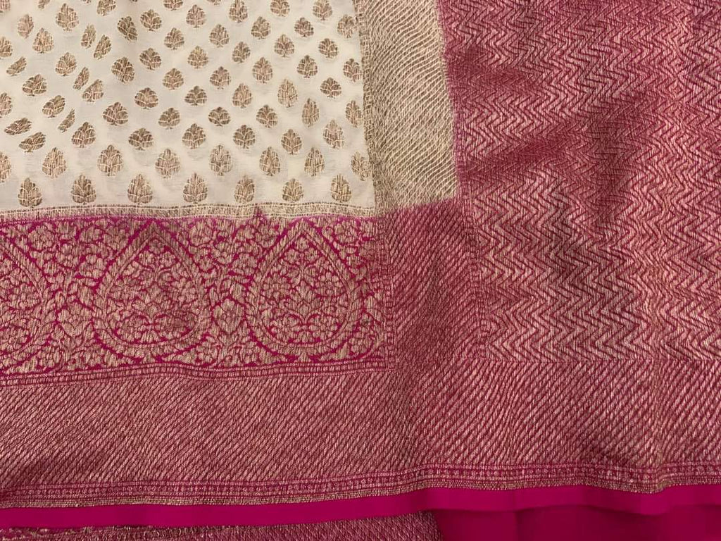 Zynah Pure Handloom Banarasi Woven Khaddi Georgette Saree with Antique Zari Weave; Custom Stitched/Ready-made Blouse, Fall, Petticoat; Shipping available USA, Worldwide
