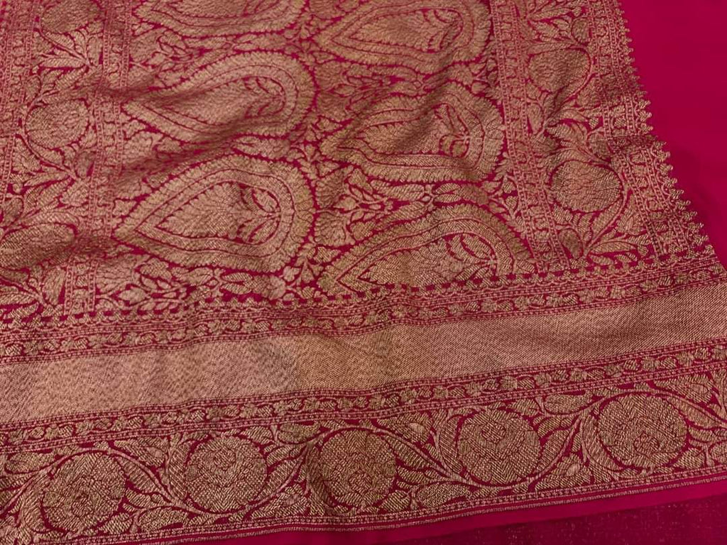 Zynah Pure Banarasi Woven Khaddi Georgette Saree with Shikargah Design & Checks Weave; Custom Stitched/Ready-made Blouse, Fall, Petticoat; Shipping available USA, Worldwide