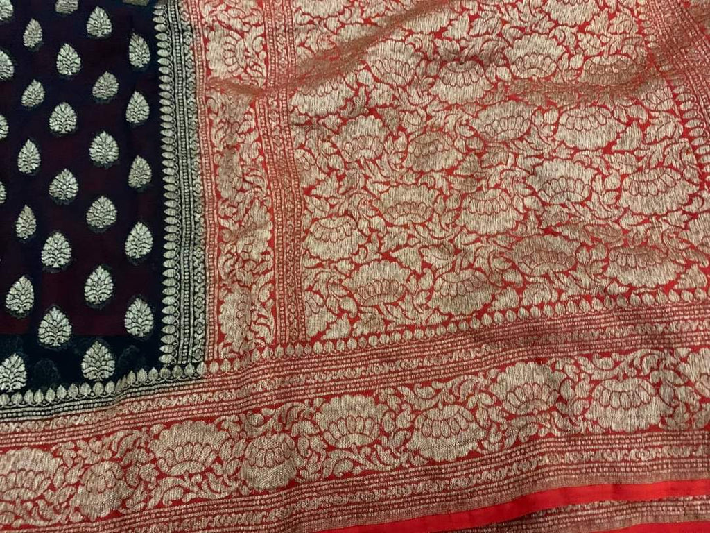 Zynah Pure Handloom Banarasi Woven Khaddi Georgette Saree with Antique Zari Weave; Custom Stitched/Ready-made Blouse, Fall, Petticoat; Shipping available USA, Worldwide