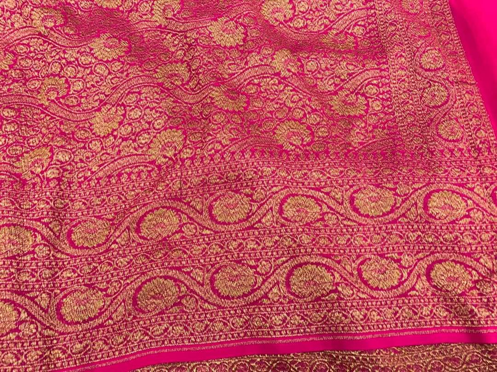 Zynah Pure Handloom Banarasi Woven Khaddi Georgette Saree with Antique Zari Weave; Custom Stitched/Ready-made Blouse, Fall, Petticoat; Shipping available USA, Worldwide