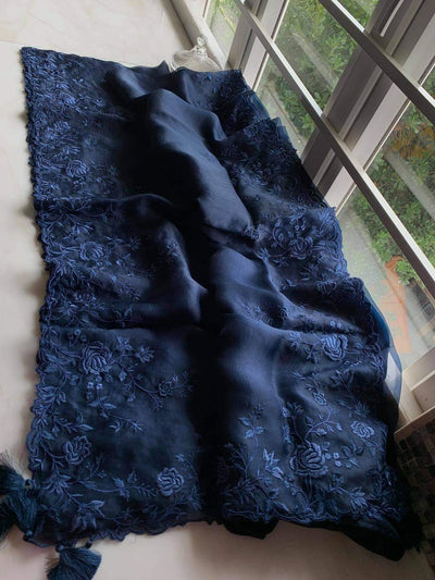 Zynah Pure Organza Saree with Cutwork & Embroidery; Custom Stitched/Ready-made Blouse, Fall, Petticoat; Shipping available USA, Worldwide