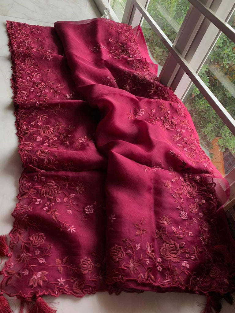Zynah Pure Organza Saree with Cutwork & Embroidery; Custom Stitched/Ready-made Blouse, Fall, Petticoat; Shipping available USA, Worldwide