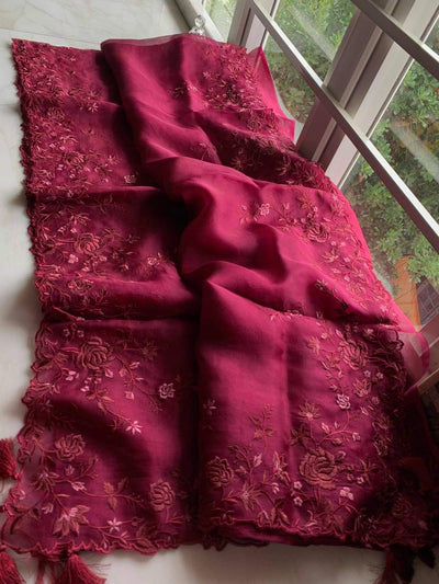 Zynah Pure Organza Saree with Cutwork & Embroidery; Custom Stitched/Ready-made Blouse, Fall, Petticoat; Shipping available USA, Worldwide
