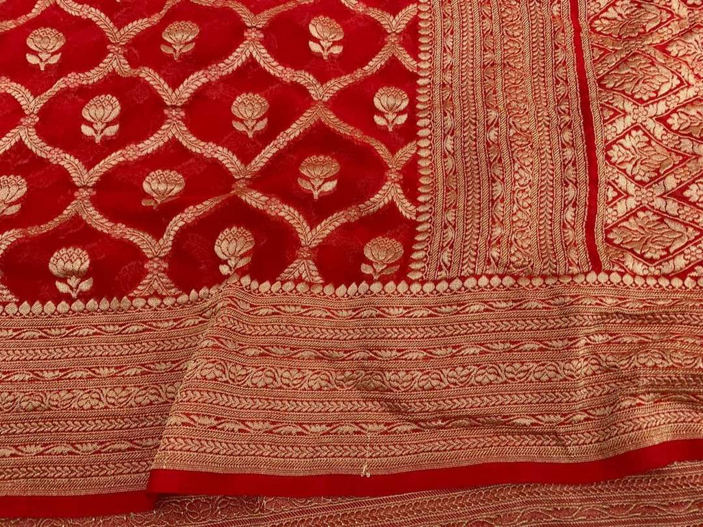Zynah Pure Handloom Banarasi Woven Khaddi Georgette Saree with Antique Zari Weave; Custom Stitched/Ready-made Blouse, Fall, Petticoat; Shipping available USA, Worldwide