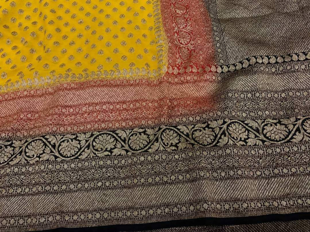 Zynah Pure Handloom Banarasi Woven Khaddi Georgette Saree with Antique Zari Weave, Big Border ; Custom Stitched/Ready-made Blouse, Fall, Petticoat; Shipping available USA, Worldwide