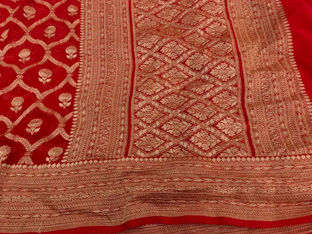 Zynah Pure Handloom Banarasi Woven Khaddi Georgette Saree with Antique Zari Weave; Custom Stitched/Ready-made Blouse, Fall, Petticoat; Shipping available USA, Worldwide