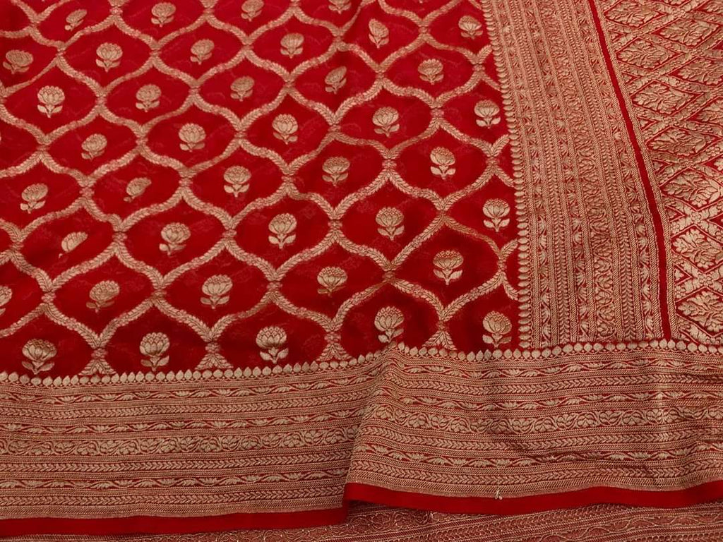 Zynah Pure Handloom Banarasi Woven Khaddi Georgette Saree with Antique Zari Weave; Custom Stitched/Ready-made Blouse, Fall, Petticoat; Shipping available USA, Worldwide