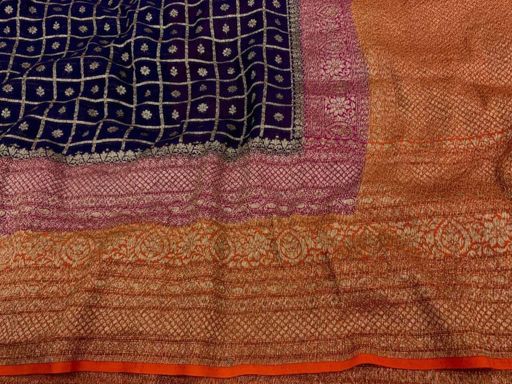 Zynah Pure Handloom Banarasi Woven Khaddi Georgette Saree with Antique Zari Weave, Big Border ; Custom Stitched/Ready-made Blouse, Fall, Petticoat; Shipping available USA, Worldwide