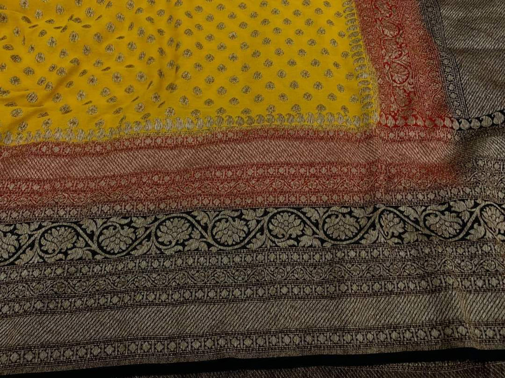 Zynah Pure Handloom Banarasi Woven Khaddi Georgette Saree with Antique Zari Weave, Big Border ; Custom Stitched/Ready-made Blouse, Fall, Petticoat; Shipping available USA, Worldwide