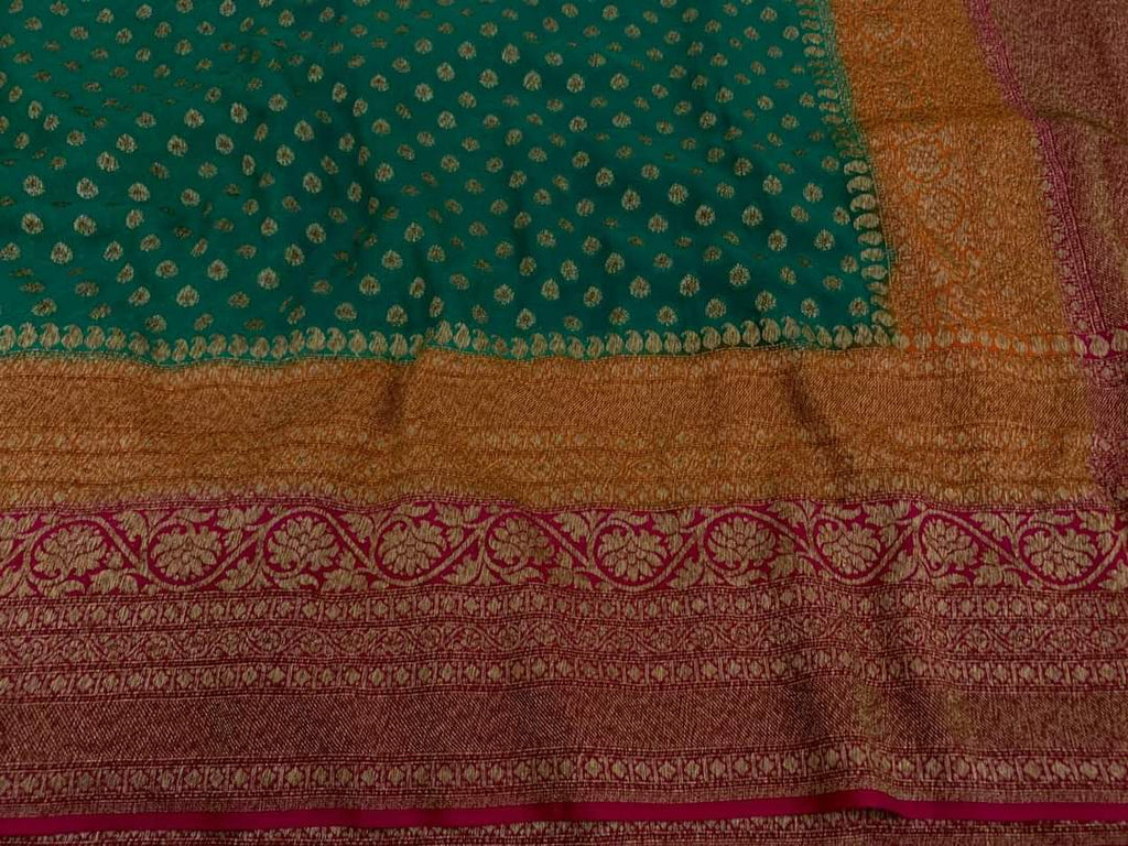Zynah Pure Handloom Banarasi Woven Khaddi Georgette Saree with Antique Zari Weave, Big Border ; Custom Stitched/Ready-made Blouse, Fall, Petticoat; Shipping available USA, Worldwide