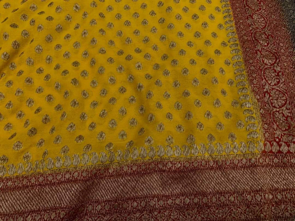 Zynah Pure Handloom Banarasi Woven Khaddi Georgette Saree with Antique Zari Weave, Big Border ; Custom Stitched/Ready-made Blouse, Fall, Petticoat; Shipping available USA, Worldwide