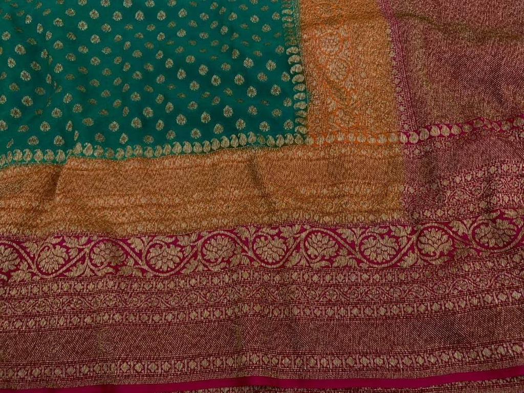 Zynah Pure Handloom Banarasi Woven Khaddi Georgette Saree with Antique Zari Weave, Big Border ; Custom Stitched/Ready-made Blouse, Fall, Petticoat; Shipping available USA, Worldwide
