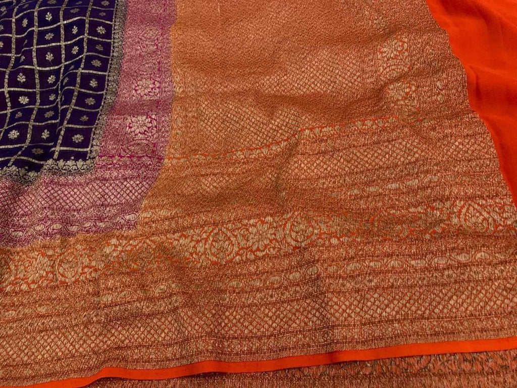 Zynah Pure Handloom Banarasi Woven Khaddi Georgette Saree with Antique Zari Weave, Big Border ; Custom Stitched/Ready-made Blouse, Fall, Petticoat; Shipping available USA, Worldwide