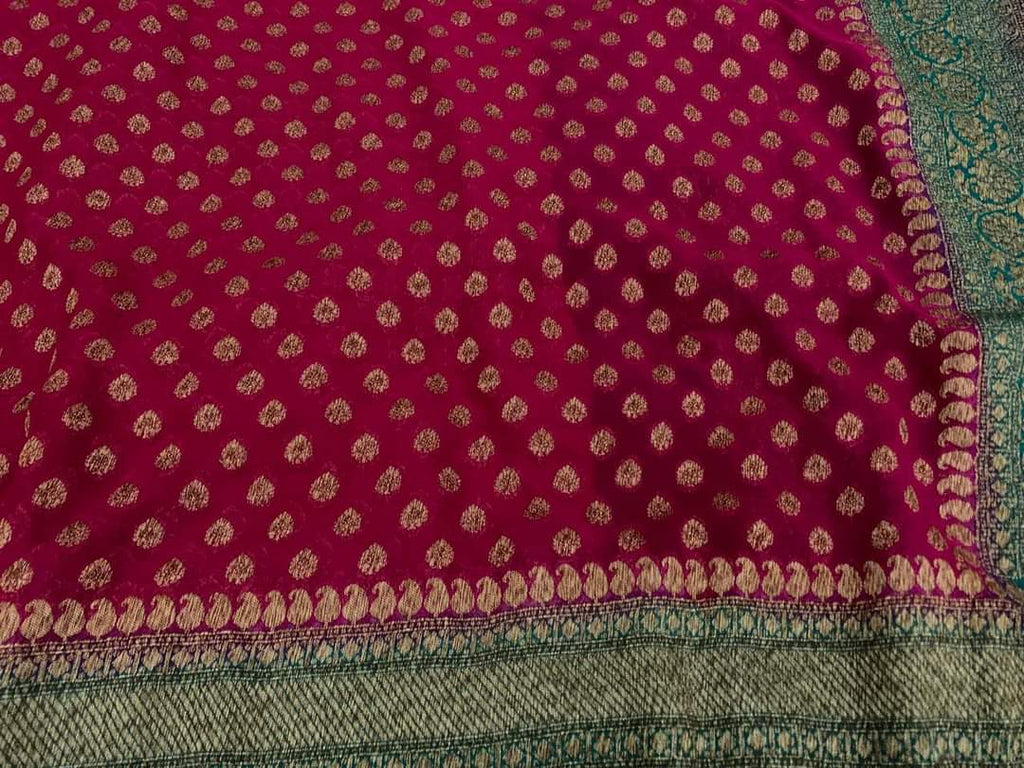 Zynah Pure Handloom Banarasi Woven Khaddi Georgette Saree with Antique Zari Weave, Big Border ; Custom Stitched/Ready-made Blouse, Fall, Petticoat; Shipping available USA, Worldwide