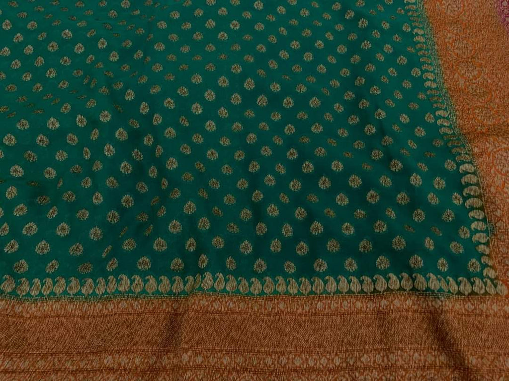 Zynah Pure Handloom Banarasi Woven Khaddi Georgette Saree with Antique Zari Weave, Big Border ; Custom Stitched/Ready-made Blouse, Fall, Petticoat; Shipping available USA, Worldwide