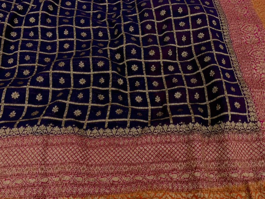 Zynah Pure Handloom Banarasi Woven Khaddi Georgette Saree with Antique Zari Weave, Big Border ; Custom Stitched/Ready-made Blouse, Fall, Petticoat; Shipping available USA, Worldwide