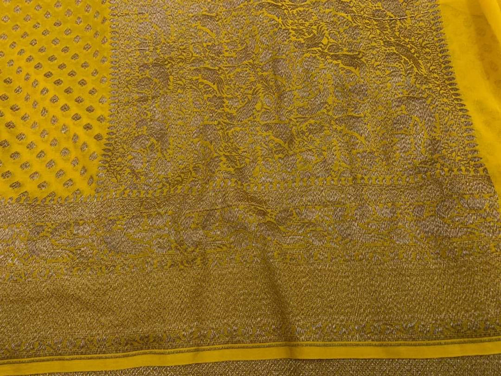 Zynah Pure Handloom Banarasi Woven Khaddi Georgette Saree with Antique Zari Weave; Custom Stitched/Ready-made Blouse, Fall, Petticoat; Shipping available USA, Worldwide