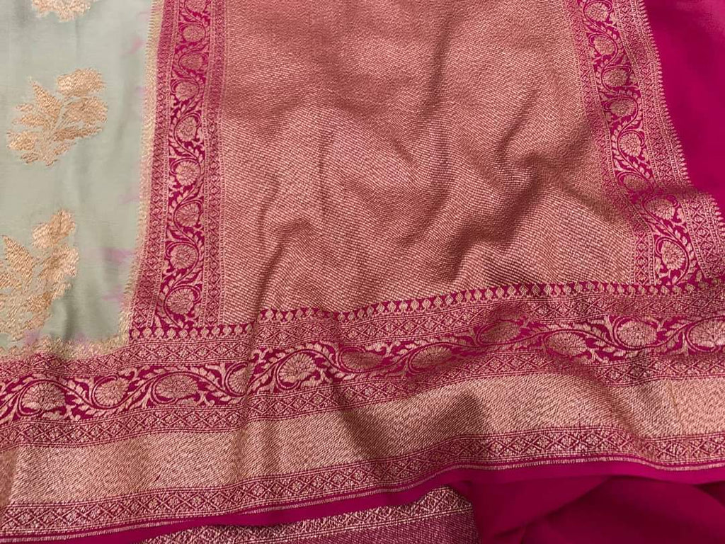 Zynah Pure Handloom Banarasi Woven Khaddi Georgette Saree with Diagonal Antique Stripes; Custom Stitched/Ready-made Blouse, Fall, Petticoat; Shipping available USA, Worldwide