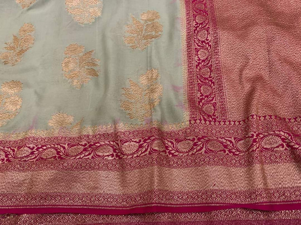 Zynah Pure Handloom Banarasi Woven Khaddi Georgette Saree with Diagonal Antique Stripes; Custom Stitched/Ready-made Blouse, Fall, Petticoat; Shipping available USA, Worldwide