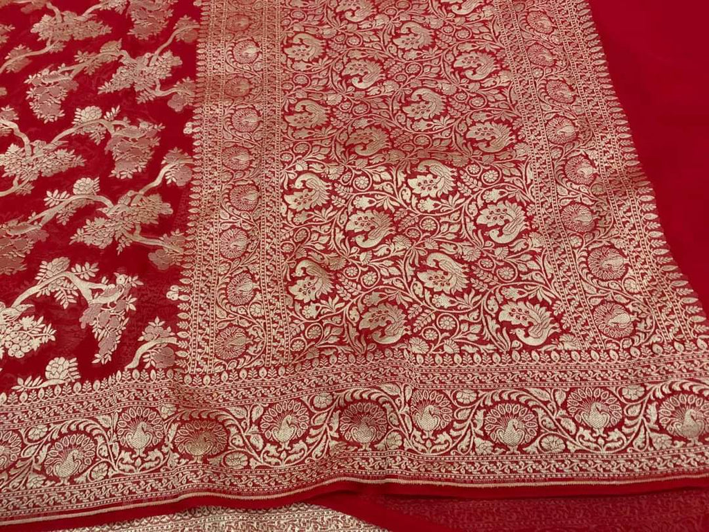 Zynah Pure Handloom Banarasi Woven Khaddi Georgette Saree with Antique Zari Weave; Custom Stitched/Ready-made Blouse, Fall, Petticoat; Shipping available USA, Worldwide