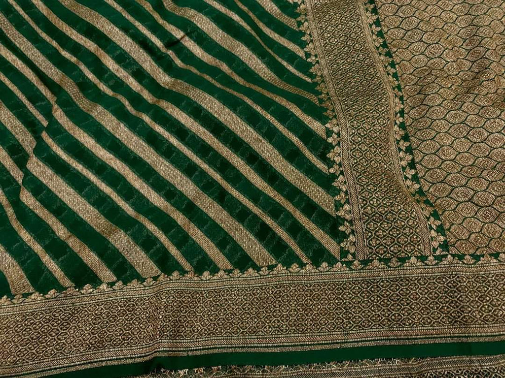 Zynah Pure Handloom Banarasi Woven Khaddi Georgette Saree with Diagonal Antique Stripes; Custom Stitched/Ready-made Blouse, Fall, Petticoat; Shipping available USA, Worldwide